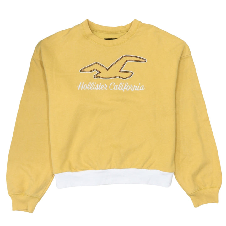 Hollister Women Yellow Crew Neck Pullover Sweatshirt M