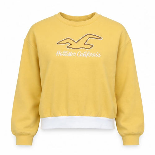Hollister Women Yellow Crew Neck Pullover Sweatshirt M