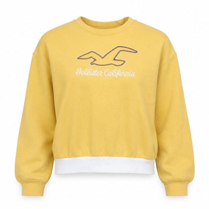 Hollister Women Yellow Crew Neck Pullover Sweatshirt M