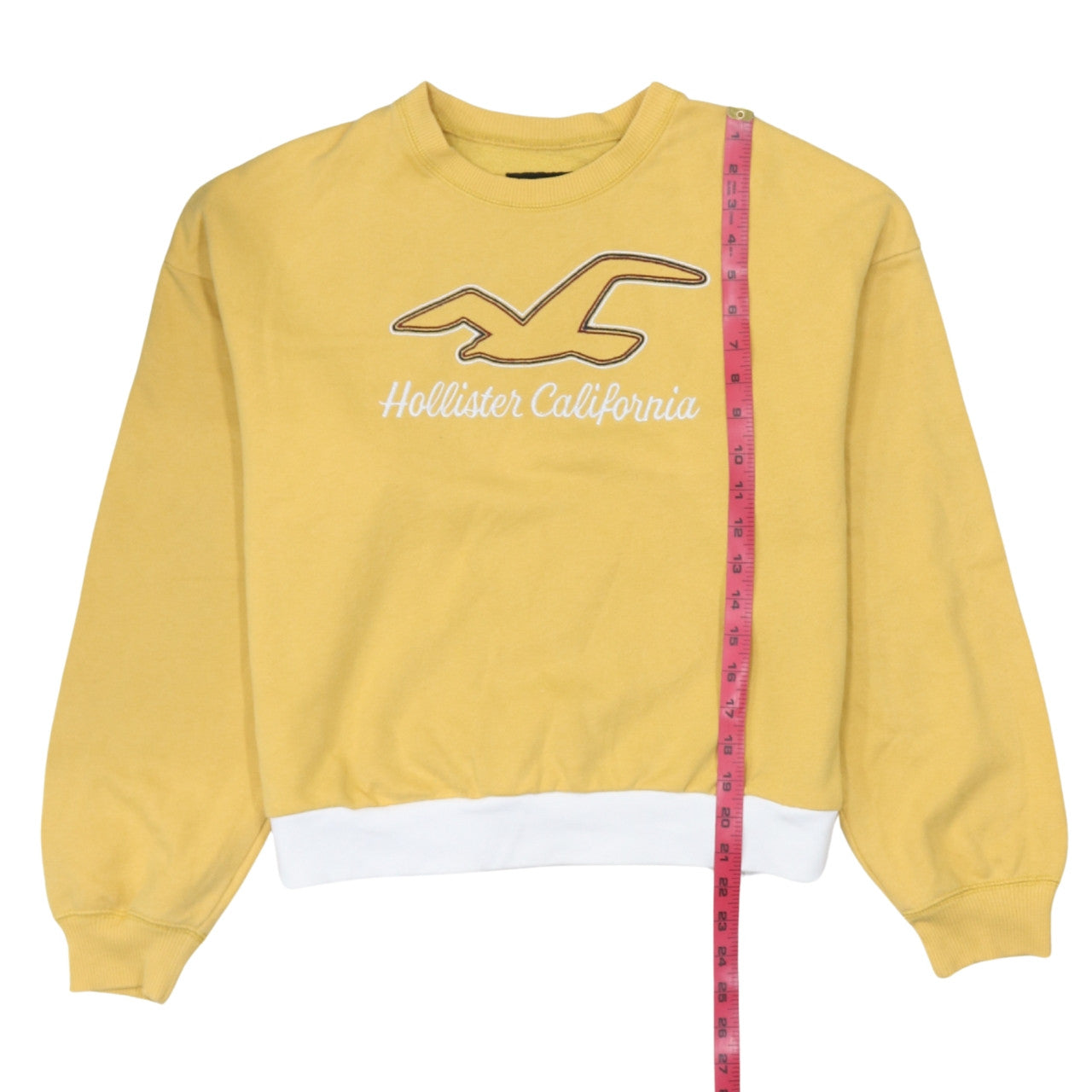 Hollister Women Yellow Crew Neck Pullover Sweatshirt M