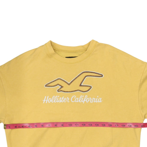 Hollister Women Yellow Crew Neck Pullover Sweatshirt M