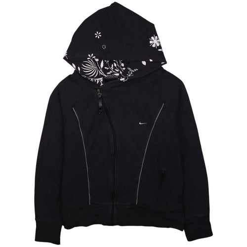 Nike Womens Black XL Full Zip Hoodie Floral Lined Sportswear
