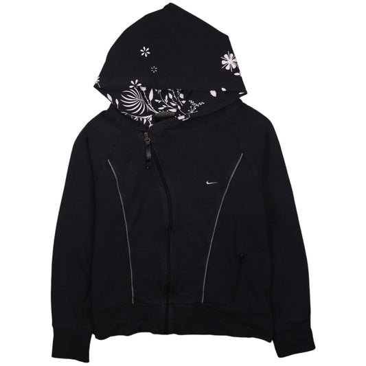 Nike Womens Black XL Full Zip Hoodie Floral Lined Sportswear