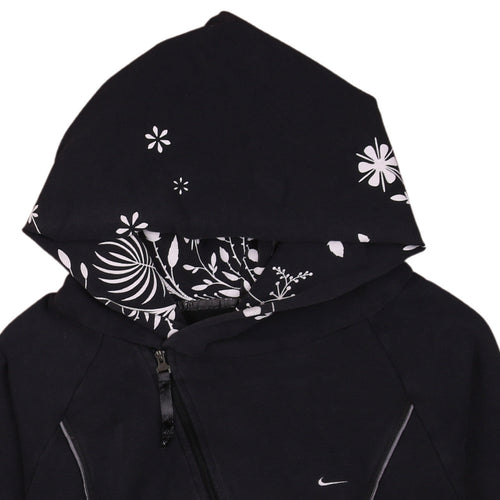 Nike Womens Black XL Full Zip Hoodie Floral Lined Sportswear