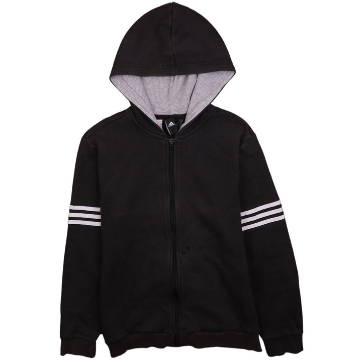 Adidas Boys Black Full Zip Hoodie 13-14 Years Sportswear Logo Print