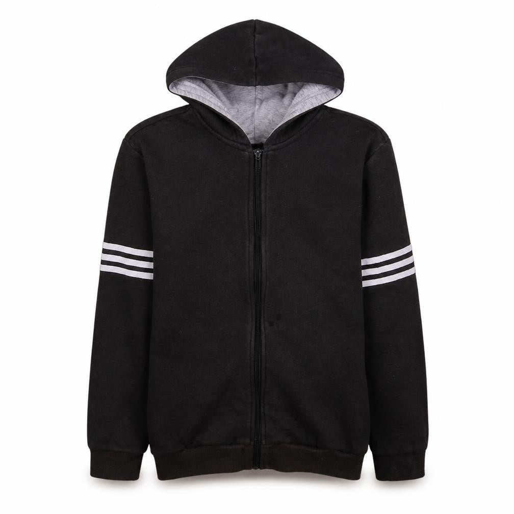 Adidas Boys Black Full Zip Hoodie 13-14 Years Sportswear Logo Print