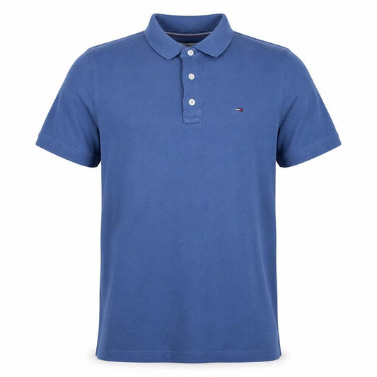 Front view of Tommy Hilfiger Denim Men's Blue Cotton Polo Shirt, size L