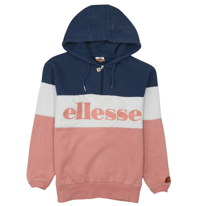 Ellesse Men's Blue White Pink 1/4 Zip Hoodie Size S Retro Style