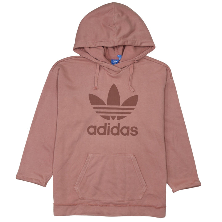 Adidas Womens Pink Hooded Pullover Hoodie Size 10 Cotton Logo Print