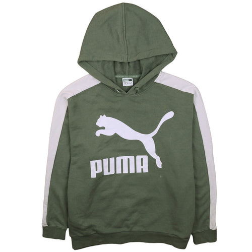 Puma Women's Green White Pullover Hoodie Size 12 Logo Print