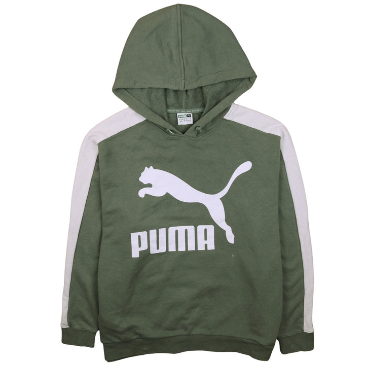 Puma Women's Green White Pullover Hoodie Size 12 Logo Print