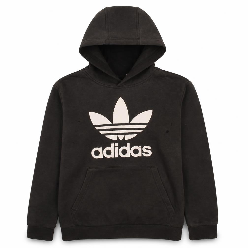 Front view of Adidas boys’ black hoodie 11-12 years regular fit pullover fleece