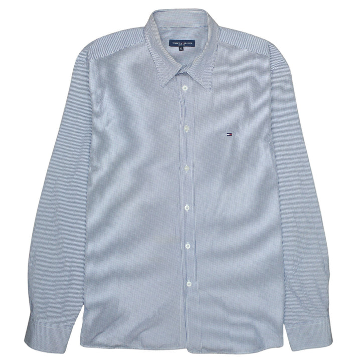 Tommy Hilfiger Men's Blue Striped Slim Fit Cotton Button-Up Shirt XL