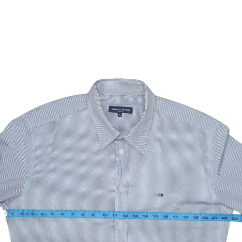 Tommy Hilfiger Men's Blue Striped Slim Fit Cotton Button-Up Shirt XL