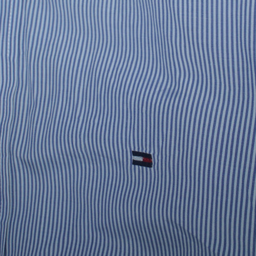 Tommy Hilfiger Men's Blue Striped Slim Fit Cotton Button-Up Shirt XL