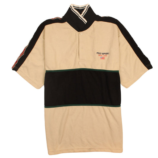 Polo Sport Men's Beige & Black Colourblock Polo Shirt Size L