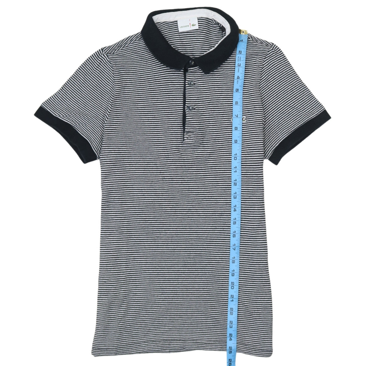 Lacoste Men’s Black Striped Cotton Polo Shirt Size S