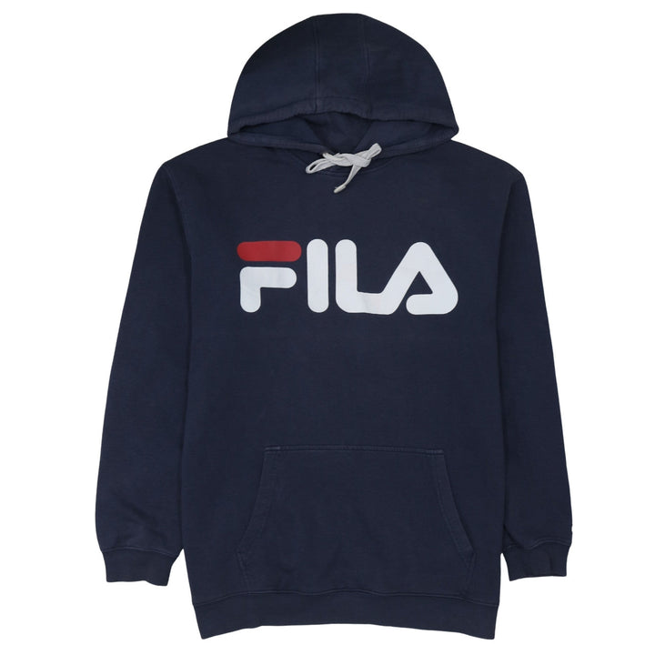 Fila Men Blue Pullover Hoodie L Sports Logo Graphic Sweatshirt
