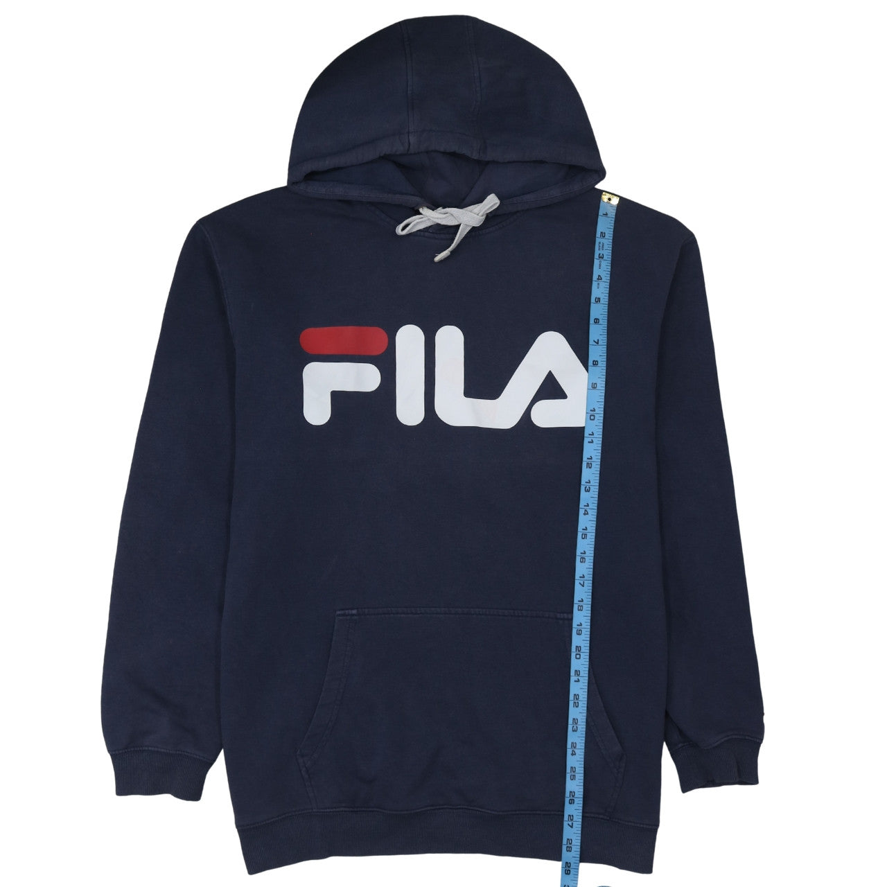 Fila Men Blue Pullover Hoodie L Sports Logo Graphic Sweatshirt