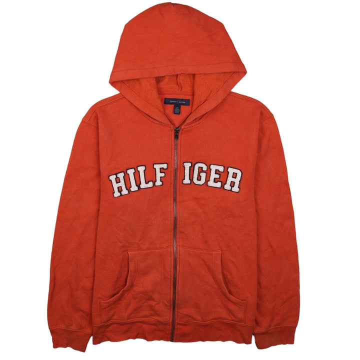 Tommy Hilfiger Mens Orange Full Zip Hoodie L Embroidered Logo Fleece