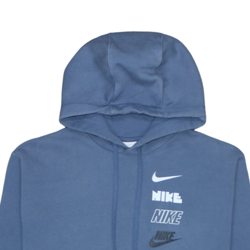 Nike Men's Blue Pullover Hoodie M Graphic Logo Fleece Sweatshirt