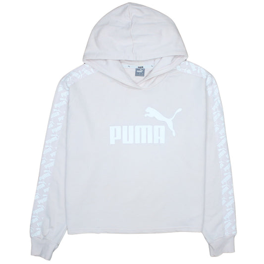 PUMA Womens Beige Hooded Pullover Sweatshirt L Logo Print Casual