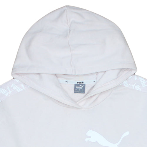 PUMA Womens Beige Hooded Pullover Sweatshirt L Logo Print Casual