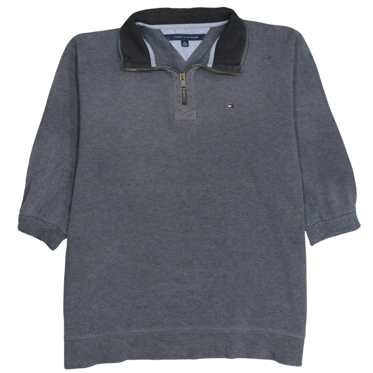 Tommy Hilfiger Men's Grey XL 1/4 Zip Cotton Collared Jumper