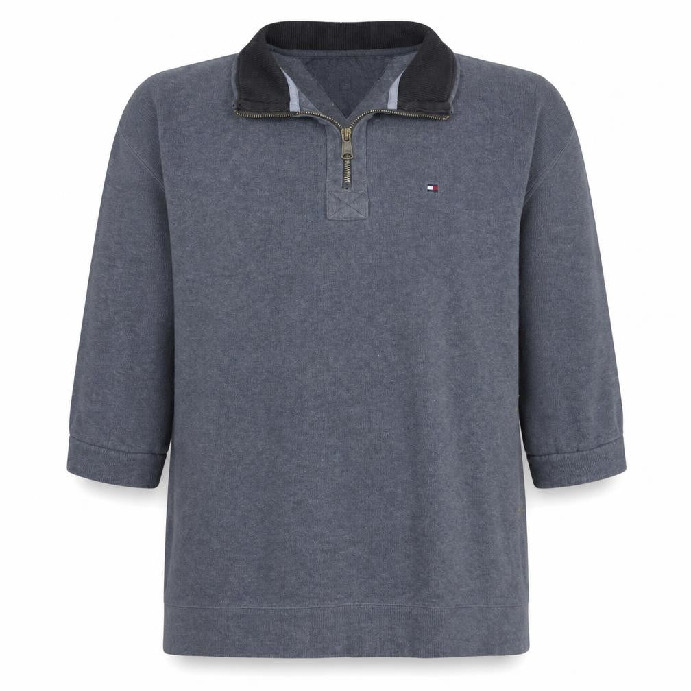 Front view of Tommy Hilfiger Men's Grey XL 1/4 Zip Cotton Collared Jumper