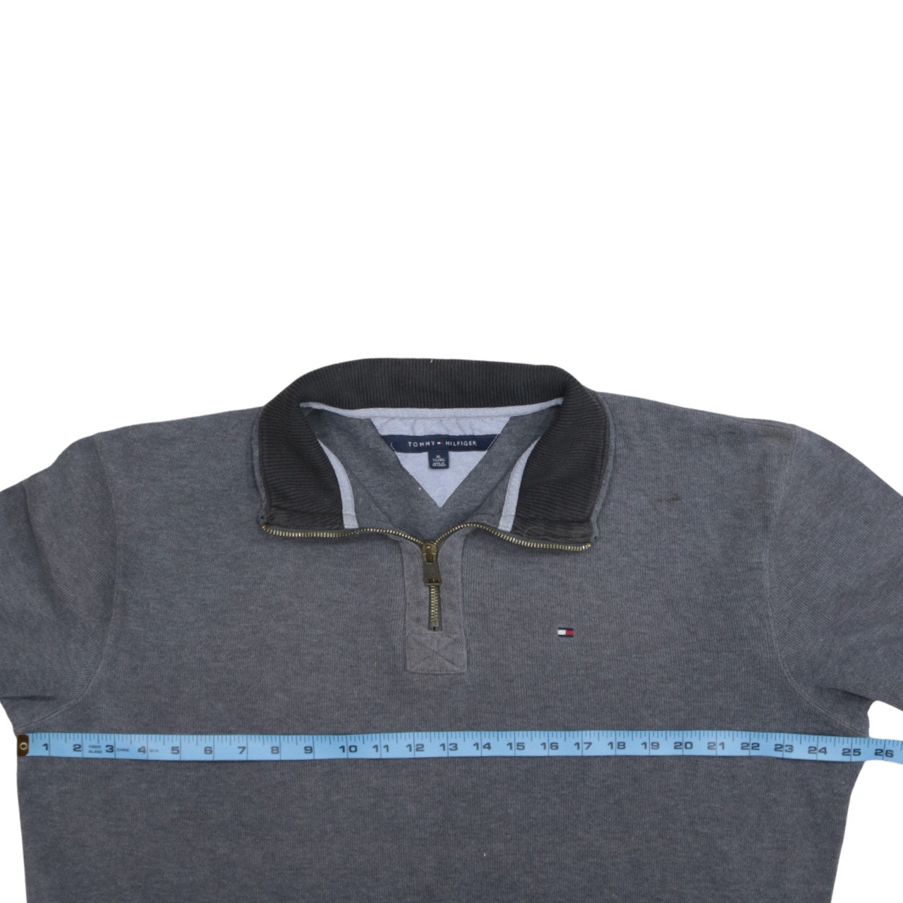 Tommy Hilfiger Men's Grey XL 1/4 Zip Cotton Collared Jumper