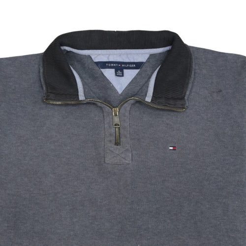 Tommy Hilfiger Men's Grey XL 1/4 Zip Cotton Collared Jumper