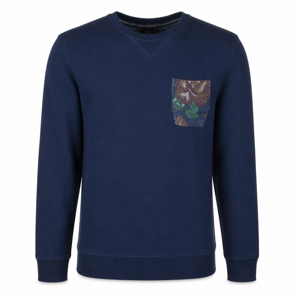 Front view of DC Men's Blue Crew Neck Sweatshirt M Regular Fit Pullover