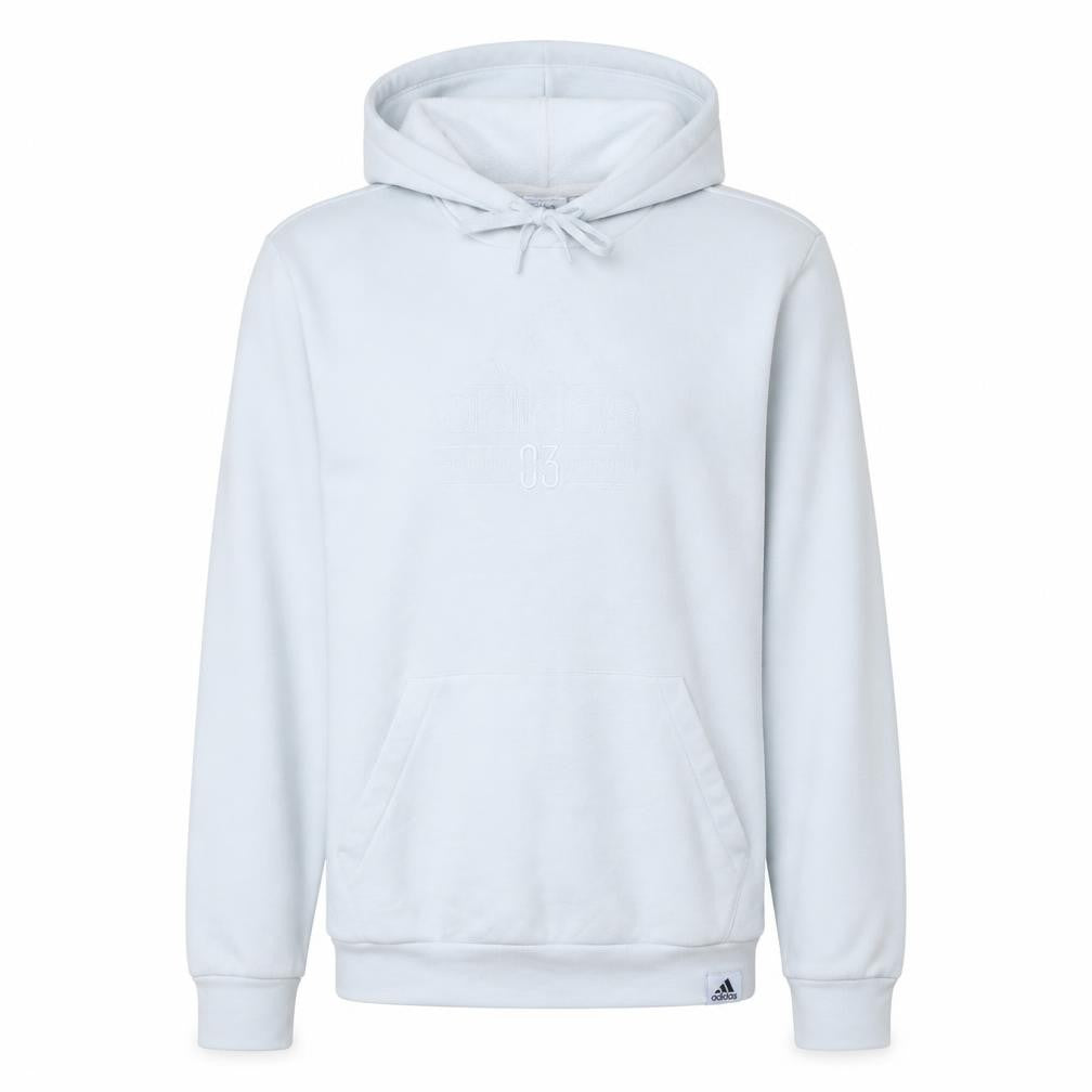 Front view of adidas Men's White Pullover Hoodie Small Sports Cotton Blend