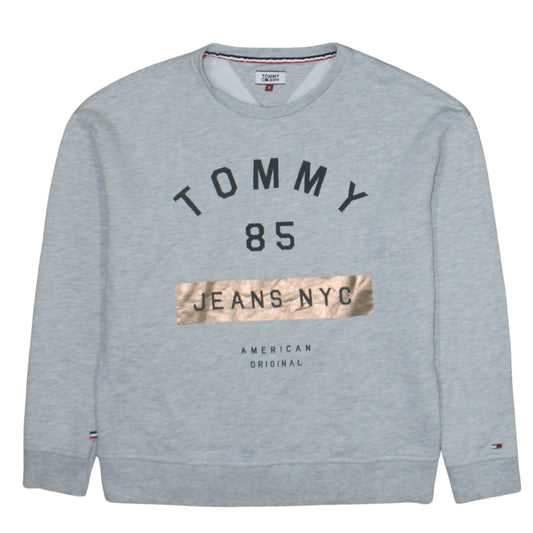 Tommy Jeans Womens Grey Small Sweatshirt Crew Neck Graphic Logo Pullover