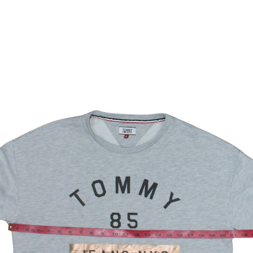 Tommy Jeans Womens Grey Small Sweatshirt Crew Neck Graphic Logo Pullover
