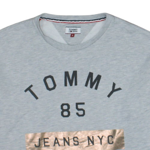Tommy Jeans Womens Grey Small Sweatshirt Crew Neck Graphic Logo Pullover