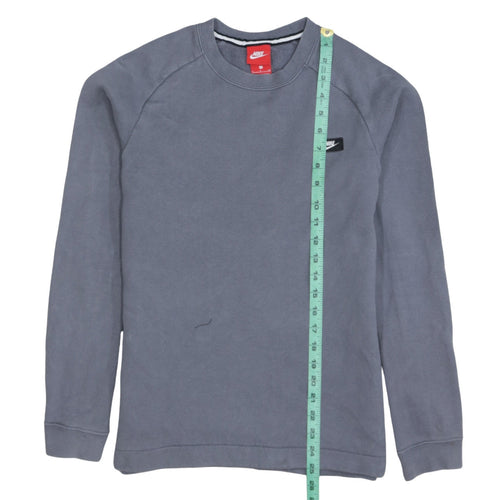 Nike Men's Grey Small Pullover Sweatshirt Crew Neck Fleece Zip Detail