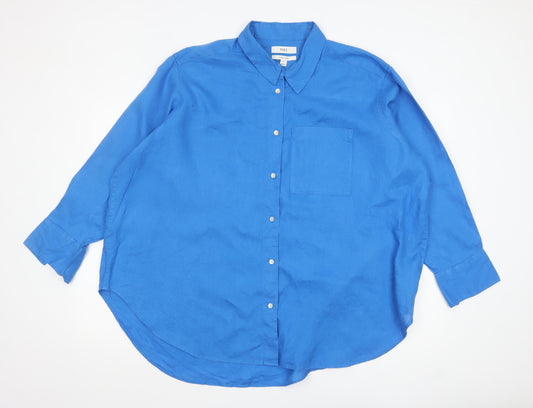 Marks and Spencer Women Blue Linen Button-Up Shirt Size 20