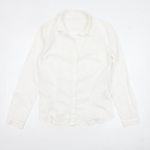 Vila Women White Classic Button-Up Long Sleeve Cotton Shirt Size 14
