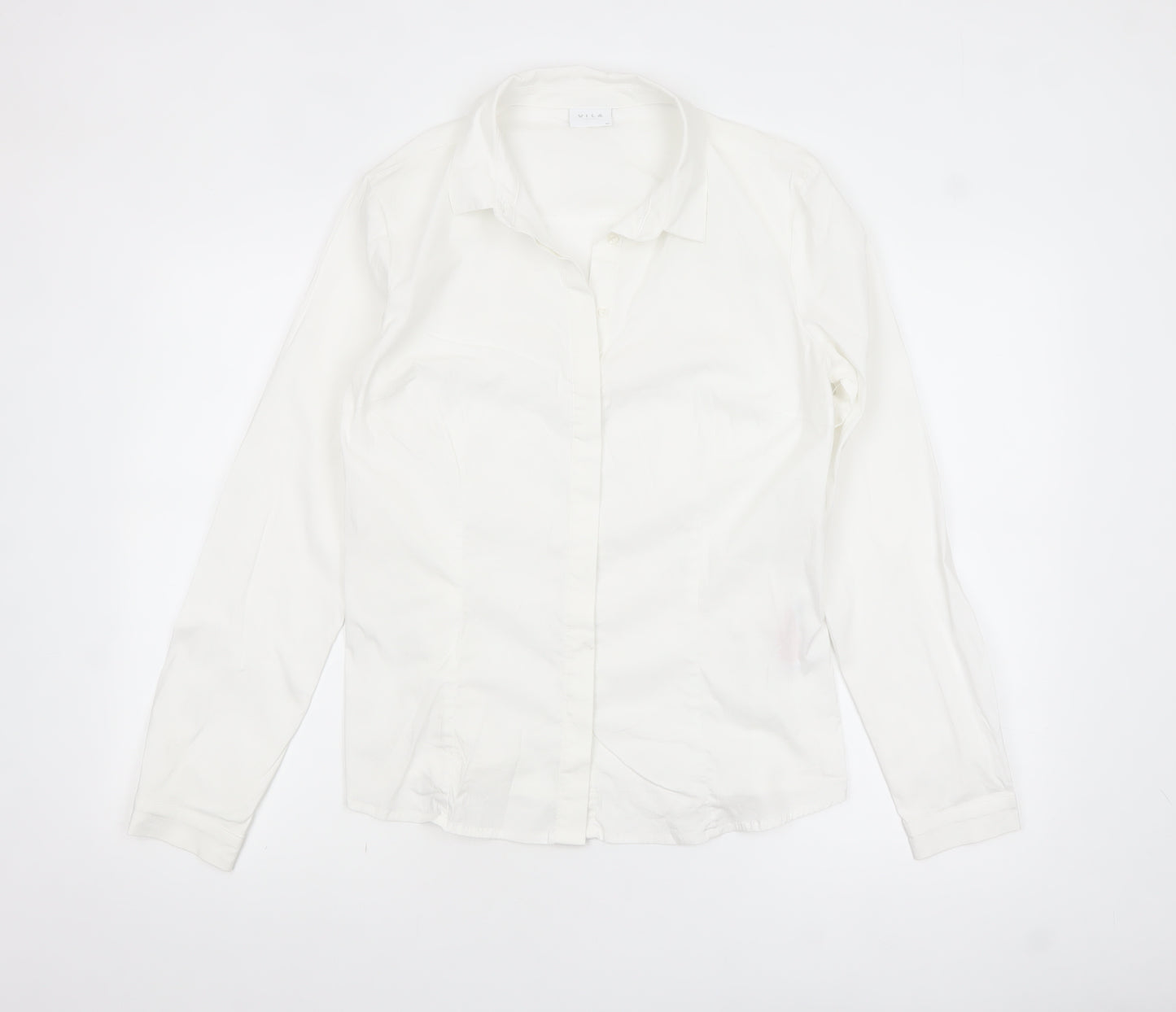 Vila Women White Classic Button-Up Long Sleeve Cotton Shirt Size 14