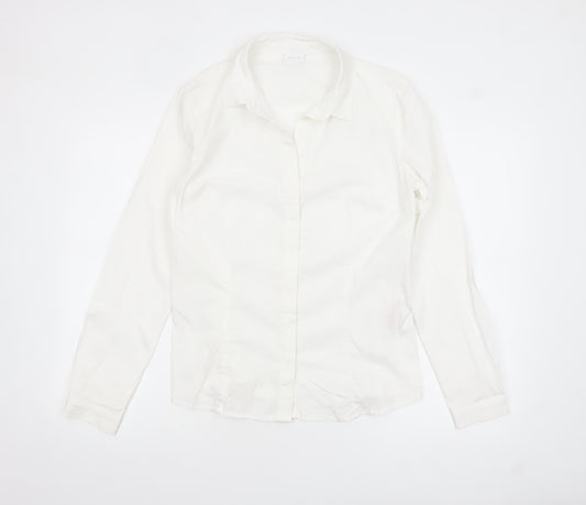Vila Women White Classic Button-Up Long Sleeve Cotton Shirt Size 14