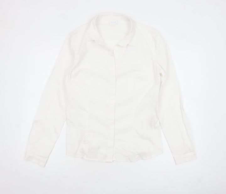 Vila Women White Classic Button-Up Long Sleeve Cotton Shirt Size 14