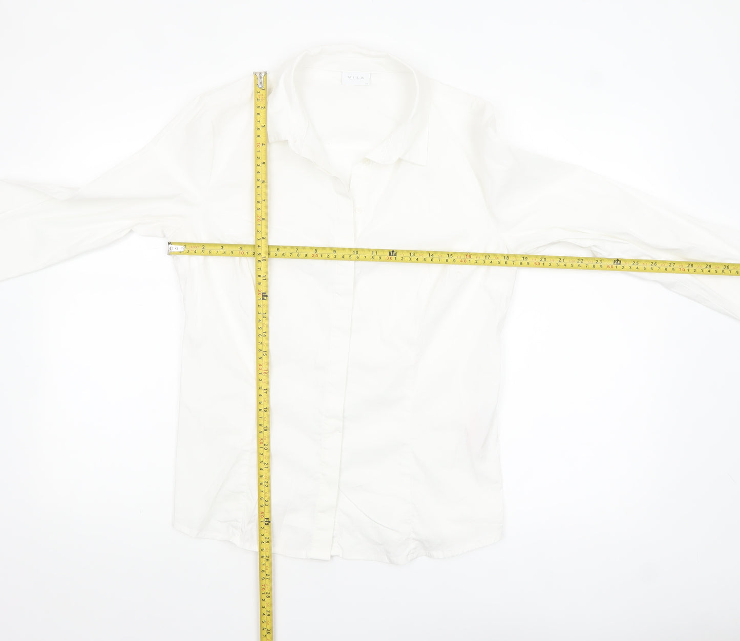 Vila Women White Classic Button-Up Long Sleeve Cotton Shirt Size 14