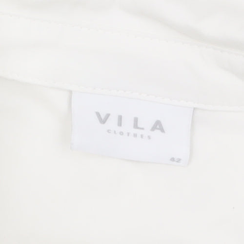 Vila Women White Classic Button-Up Long Sleeve Cotton Shirt Size 14