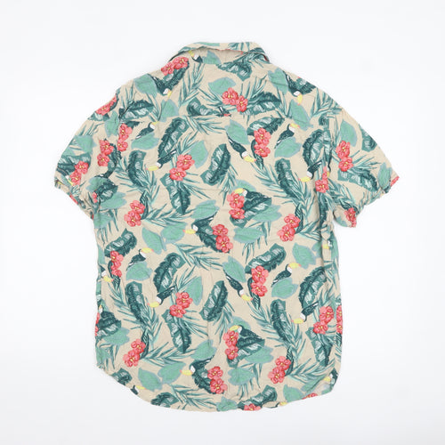Hering Men's Beige Tropical Floral Short Sleeve Button-Up Shirt L