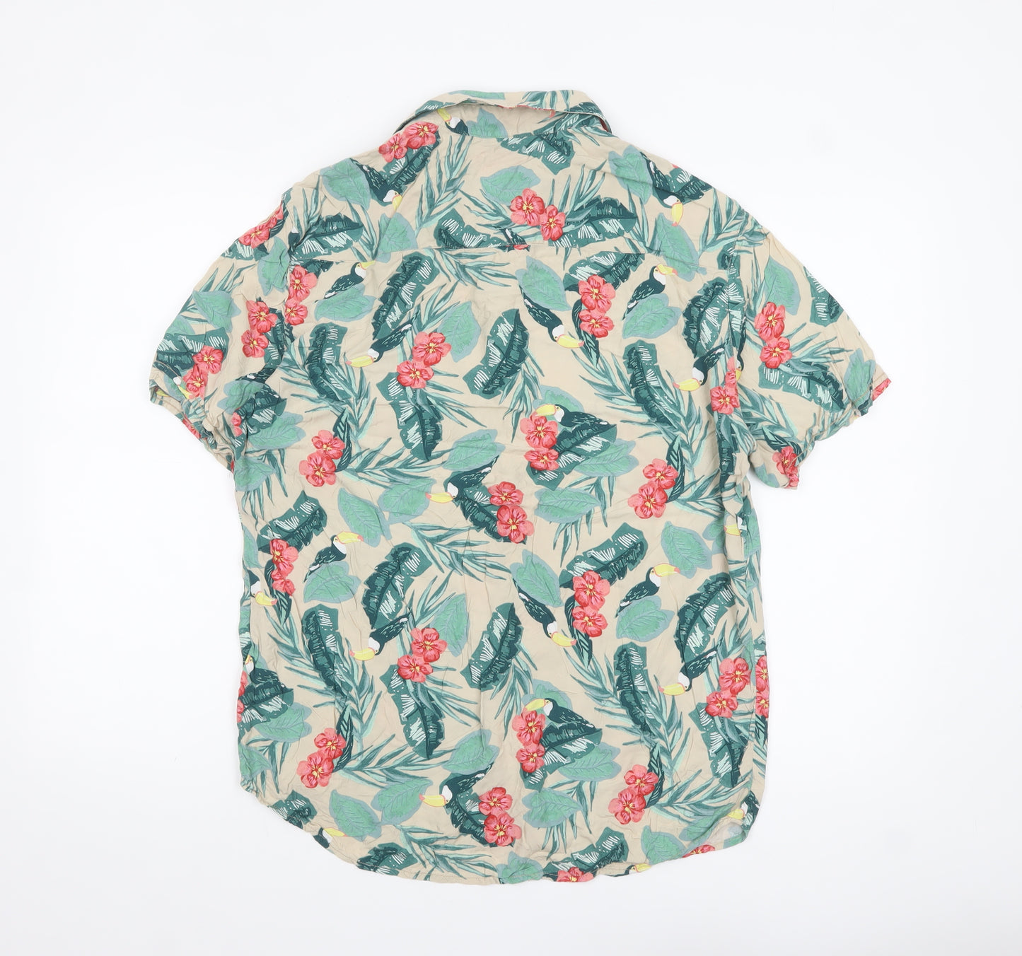 Hering Men's Beige Tropical Floral Short Sleeve Button-Up Shirt L