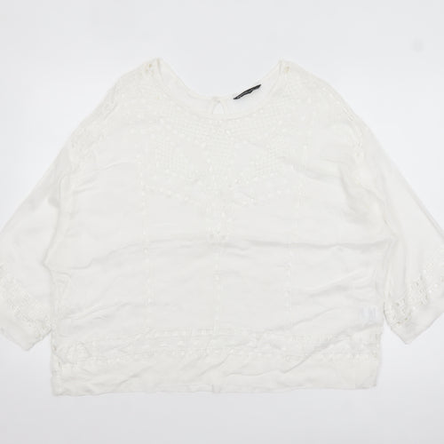 Summum Woman White Embroidered Viscose Blouse Womens UK 12 Boho Top