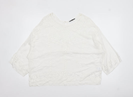 Summum Woman White Embroidered Viscose Blouse Womens UK 12 Boho Top