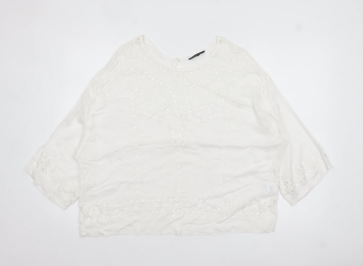Summum Woman White Embroidered Viscose Blouse Womens UK 12 Boho Top