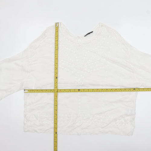 Summum Woman White Embroidered Viscose Blouse Womens UK 12 Boho Top